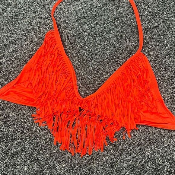 L Space Orange/Red Fringe Top - Bathing Suit Top - Size Large - NWOT - Picture 2 of 4